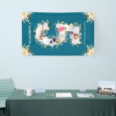 第5誕生日フラワーティール（緑がかった色）フォトコラージブルーイエロー 横断幕 (トレードショー)