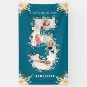 第5誕生日フラワーティール（緑がかった色）フォトコラージブルーイエロー 横断幕 (縦)