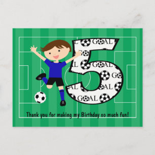 第5誕生日ブルーとブラックのサッカーゴールはがき ポストカード