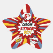 第5誕生日ボーイスーパーヒーロー漫画名 星シール (正面)