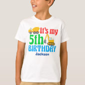 第5誕生日ボーイ建築車パーティーキッズ Tシャツ (正面)
