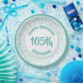 第5誕生日モダン番号パターンティール(緑がかった色)/白 ペーパープレート (パーティー)