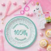 第5誕生日モダン番号パターンティール(緑がかった色)/白 ペーパープレート (パーティー)