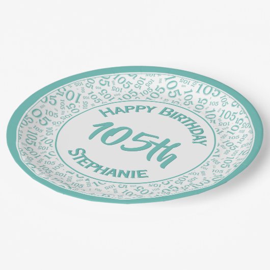 第5誕生日モダン番号パターンティール(緑がかった色)/白 ペーパープレート (アングル)