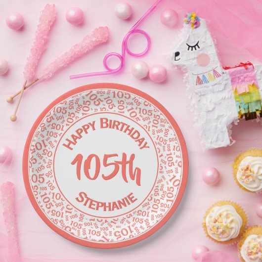 第5誕生日モダン番号模様サンゴ/白 ペーパープレート (パーティー)