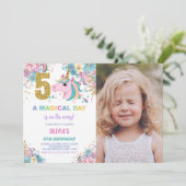 第5誕生日ユニコーン誕生日招待状写真 招待状 (スタンド正面)