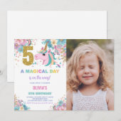 第5誕生日ユニコーン誕生日招待状写真 招待状 (正面/裏面)