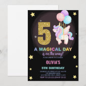 第5誕生日ユニコーン誕生日招待状 招待状 (正面/裏面)