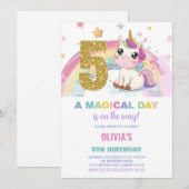 第5誕生日ユニコーン誕生日招待状 招待状 (正面/裏面)