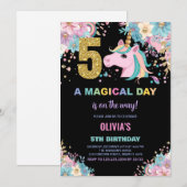 第5誕生日ユニコーン誕生日招待状 招待状 (正面/裏面)