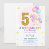 第5誕生日ユニコーン誕生日招待状 招待状 (正面/裏面)