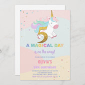 第5誕生日ユニコーン誕生日招待状 招待状 (正面/裏面)
