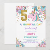 第5誕生日ユニコーン誕生日招待状 招待状 (正面/裏面)