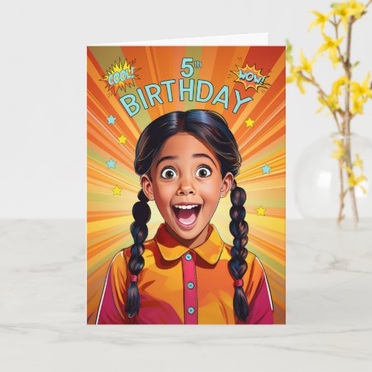第5誕生日ラテンアメリカンガールアーポップ・アートのトスタイル カード (黄色い花)