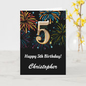 第5誕生日レインボー花火ブラック&金ゴールド カード (黄色い花)