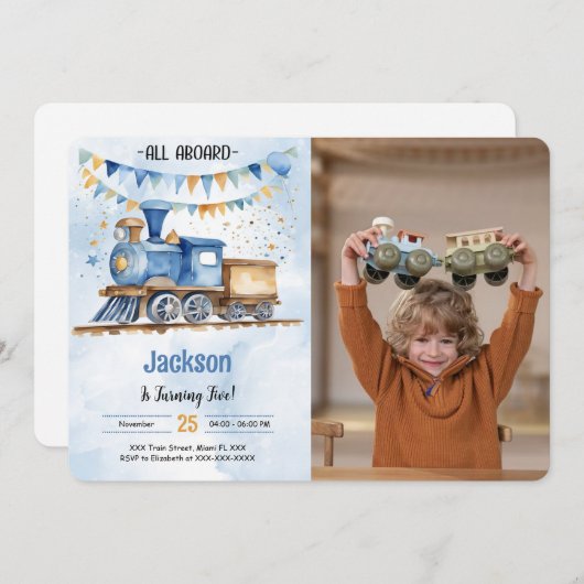第5誕生日列車のパーティー写真 招待状 (正面/裏面)