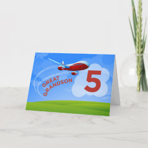 第5誕生日孫素晴らし赤飛行機 カード