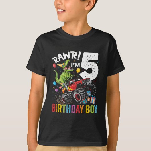 第5誕生日少年の恐竜モンスターギフト Tシャツ (正面)