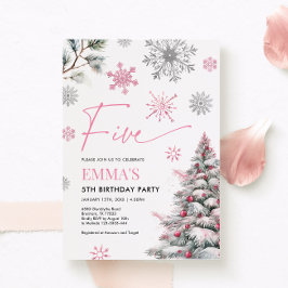 第5誕生日招待状ウィンターピンク5誕生日 招待状