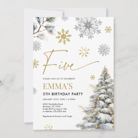 第5誕生日招待状ウィンターファイブ誕生日 招待状 (正面)