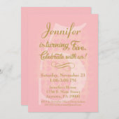 第5誕生日招待状ガールズピンク金ゴールドハート 招待状 (正面/裏面)