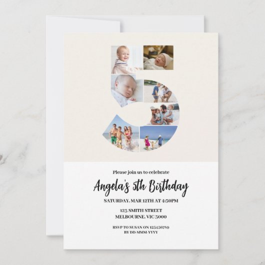 第5誕生日招待状ミニマリスト – 第5位 招待状 (正面)