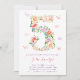 第5誕生日招待状蝶と女の子 招待状