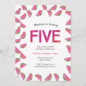 第5誕生日招待状 |熱帯スイカピンク 招待状 (正面/裏面)