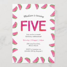 第5誕生日招待状 |熱帯スイカピンク 招待状