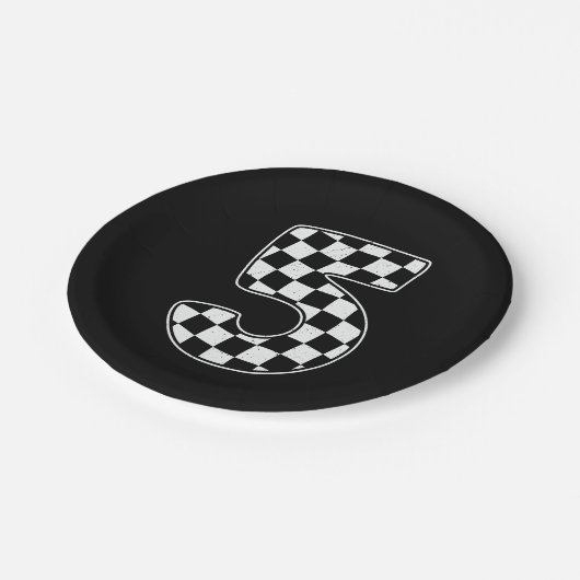 第5誕生日第市松模様に5位カーレース国旗 ペーパープレート (アングル)