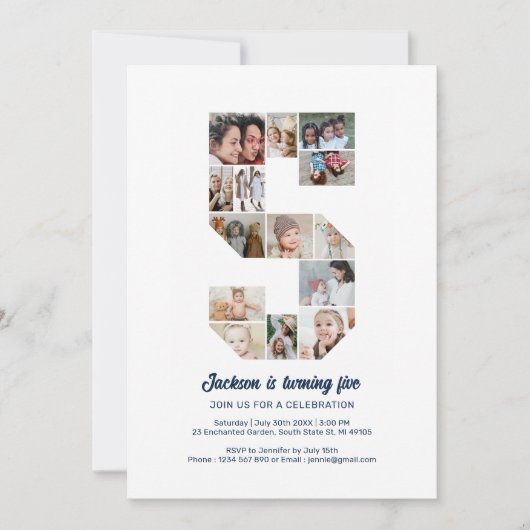 第5誕生日第5カスタム号写真コラージュ 招待状 (正面)