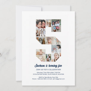 第5誕生日第5カスタム号写真コラージュ 招待状