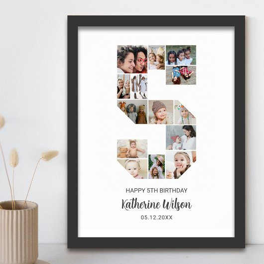第5誕生日第5号写真コラージュのカスタム写真 ポスター