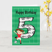 第5誕生日赤と白サッカーガール1 カード (黄色い花)