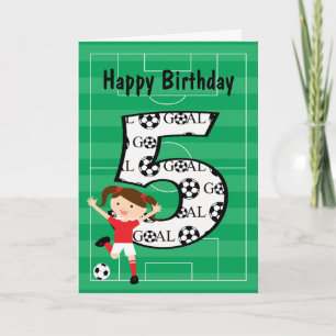 第5誕生日赤と白サッカーガール1 カード