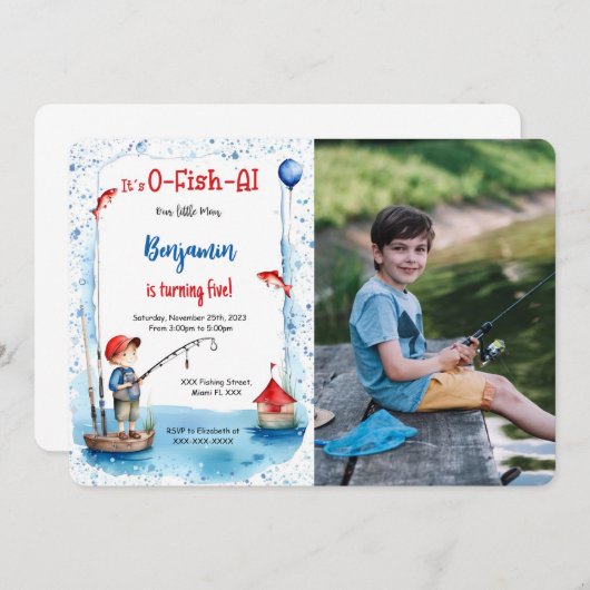 第5誕生日魚釣り写真 招待状 (正面/裏面)