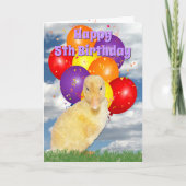 第5誕生日黄色いアヒルカラフルバルーン カード (正面)