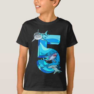 第5誕生日5歳シャークボーイズ海海B-da Tシャツ