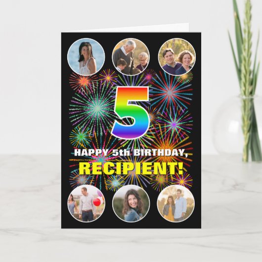 第5誕生日:おもしろいレインボー#,名前をカスタムする&写真 カード (正面)