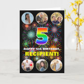 第5誕生日:おもしろいレインボー#,名前をカスタムする&写真 カード (黄色い花)