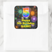 第5誕生日:おもしろい花火ルック、虹の数5 スクエアシール (バッグ)