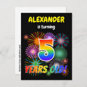 第5誕生日-おもしろい花火、レインボールック"5" ポストカード (正面/裏面)