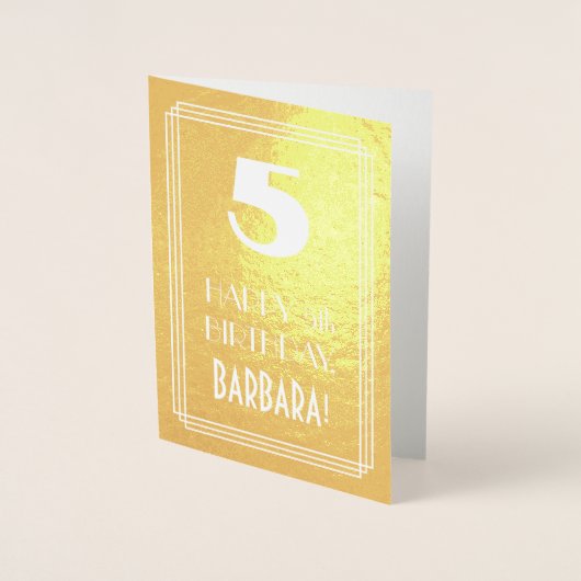 第5誕生日~アールデコスタイル「5」および名前をカスタムする 箔カード (正面)