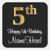 第5誕生日-エレガント豪華なフェイク金ゴールドルック# スクエアシール (正面)