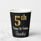 第5誕生日-エレガント豪華なフェイク金ゴールドルック# 紙コップ (裏面)