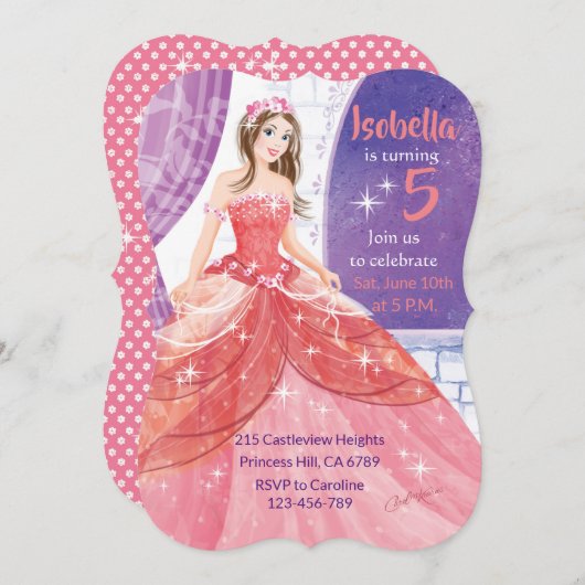 第5誕生日、ピンクプリンセス活動 招待状 (正面/裏面)