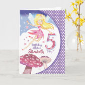 第5誕生日、ピンク·フェアリー&マッシュルーム カード (黄色い花)