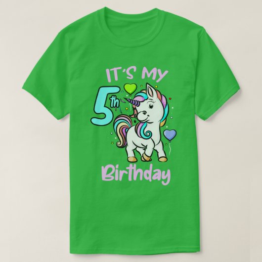 第5誕生日Unicorn子ども向けギフト Tシャツ (デザイン正面)