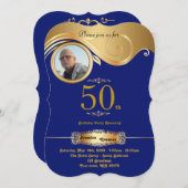 第50の誕生日の人年齢、アール・デコ、海軍金ゴールド 招待状 (正面/裏面)