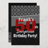 第50びっくりパーティの銀の黒および赤 招待状 (正面/裏面)